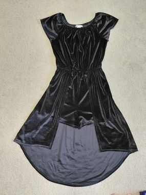 Girls' Black Velvet Sparkle High-Low Casual Romper Dress with Elastic Waist NWT